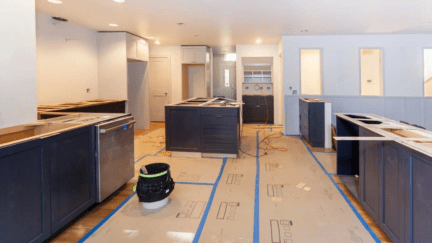A kitchen that is being renovated in a house for sale.
