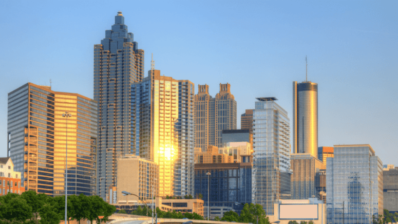 An image of the Atlanta cityscape which can represent home values in Atlanta GA