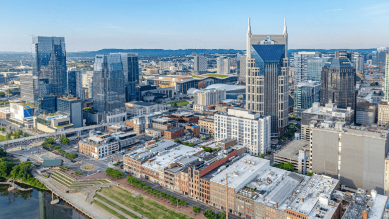 An aerial view of Nashville to illustrate home values in Nashville