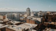 An aerial view of Downtown Fresno to represent home values in Fresno