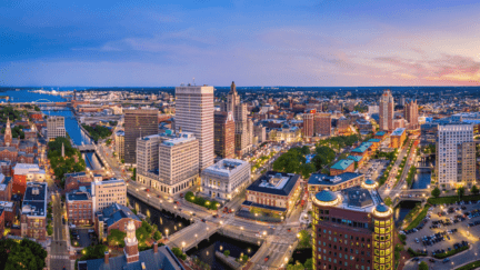 Aerial view of Rhode Island, where home sellers have the option to sell their house by owner