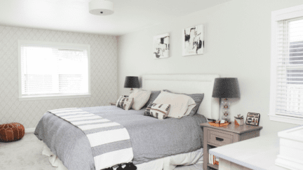 A bedroom that is staged when selling a home.