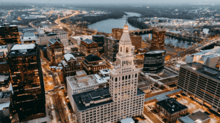 Aerial view of Hartford, where home sellers have several options available to sell their house fast