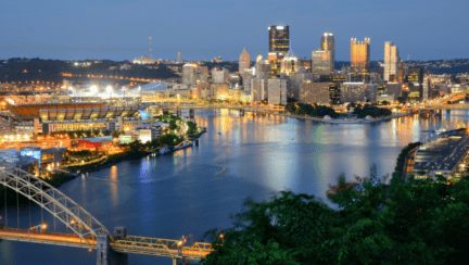 An aerial view of Allegheny County where there are transfer taxes to home sales