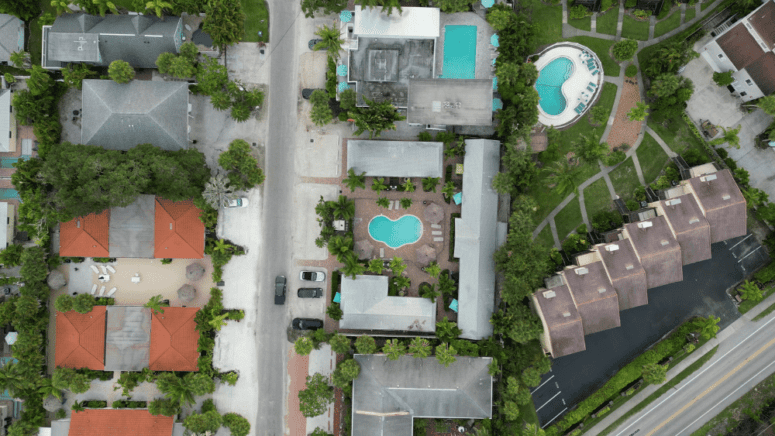 Aerial image of a neighborhood in Lehigh Acres, where home sellers can work with several options to sell their house fast