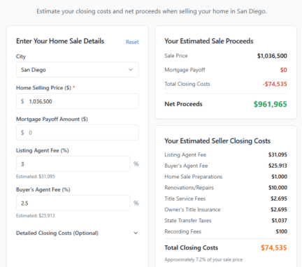 Example of Closing Cost Calculator
